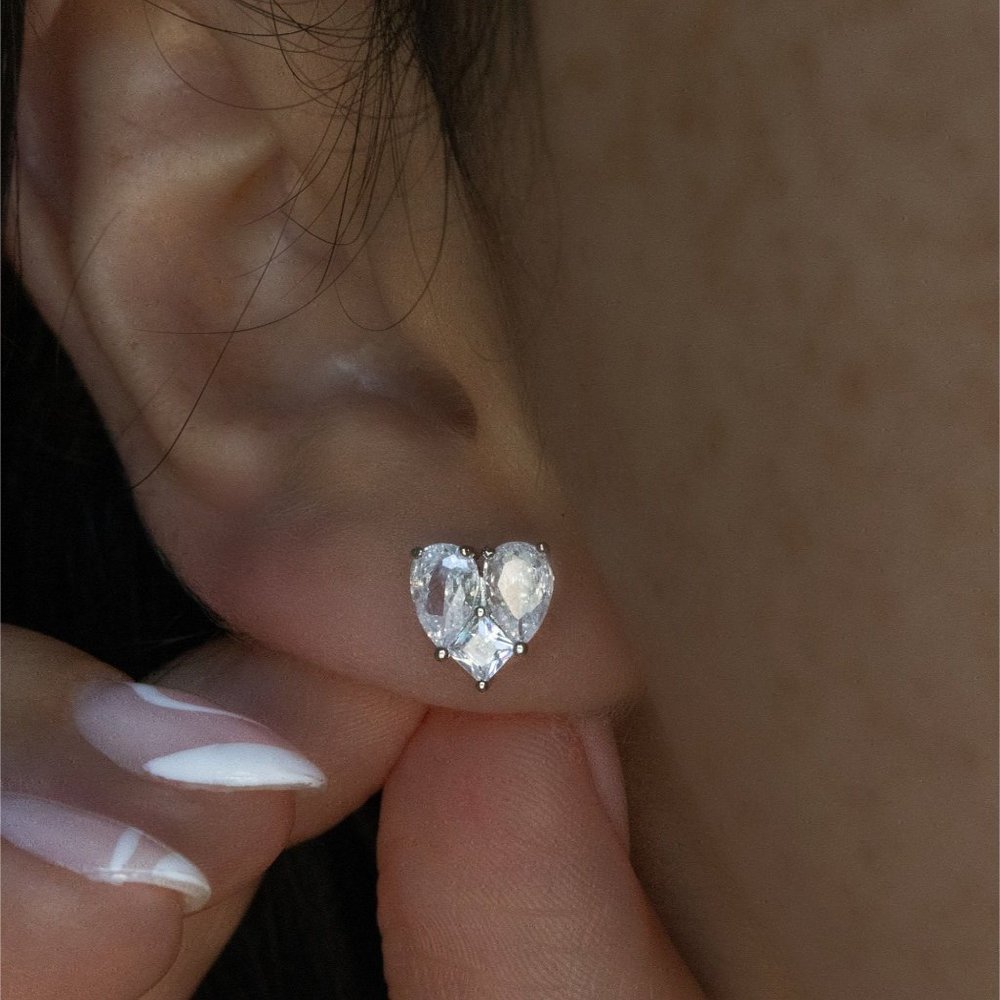 Heart CZ Stud Earrings in Sterling Silver, Heart Stud Earrings